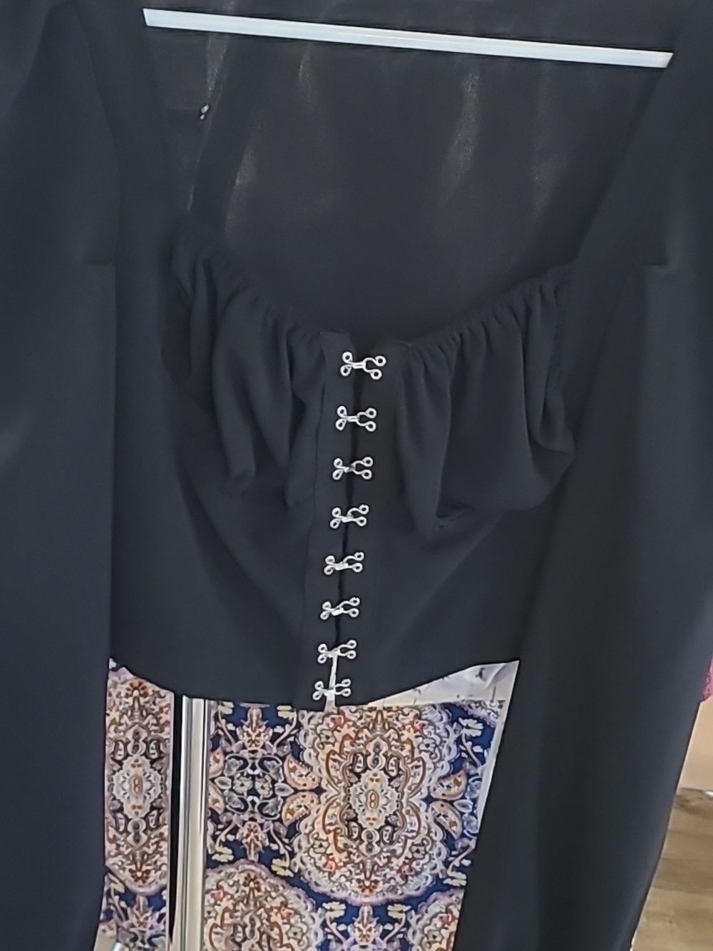 #36 Shein Black Peasant  Sweetheart Long Sleeve Black Top, Med - Picture 5 of 11